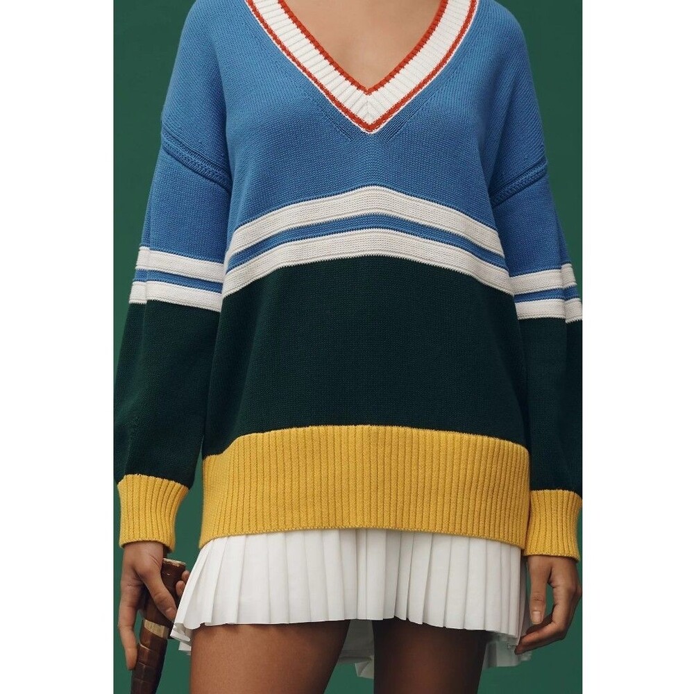 Daily Practice Long-Sleeve Twofer Mini Dress Size L Blue Green Yellow Colorblock
